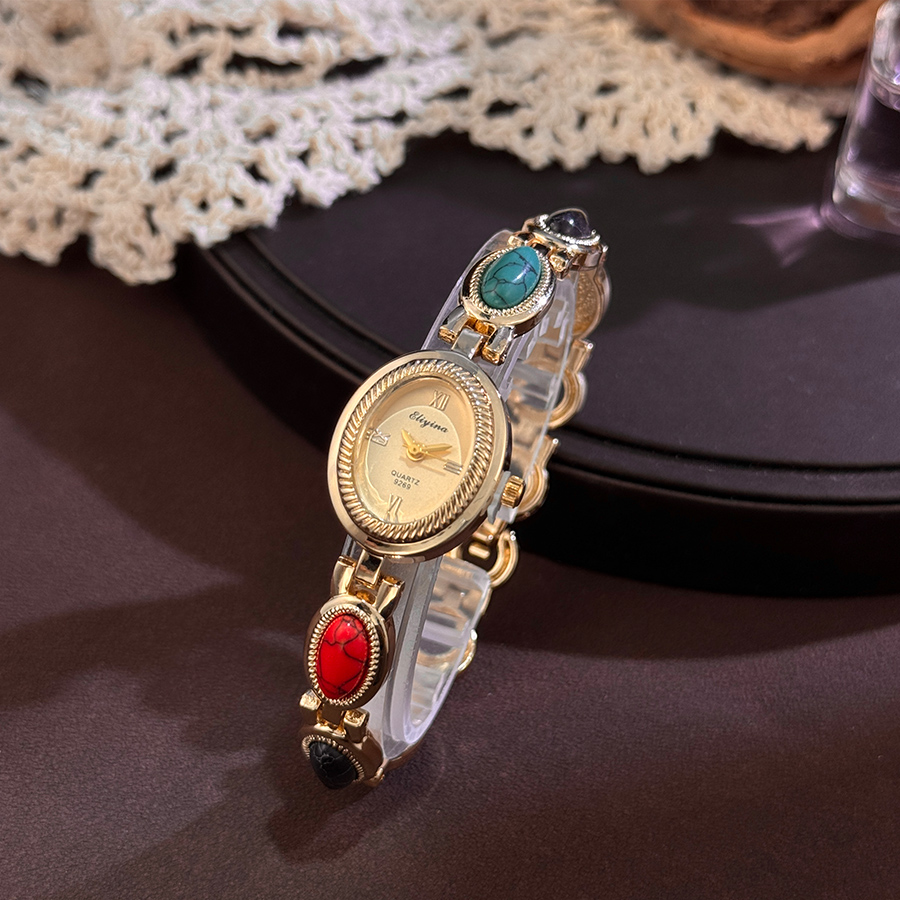 Luxury Watch Vintage - Renkli Taşlı Kadın Kuvars Saati Lityum